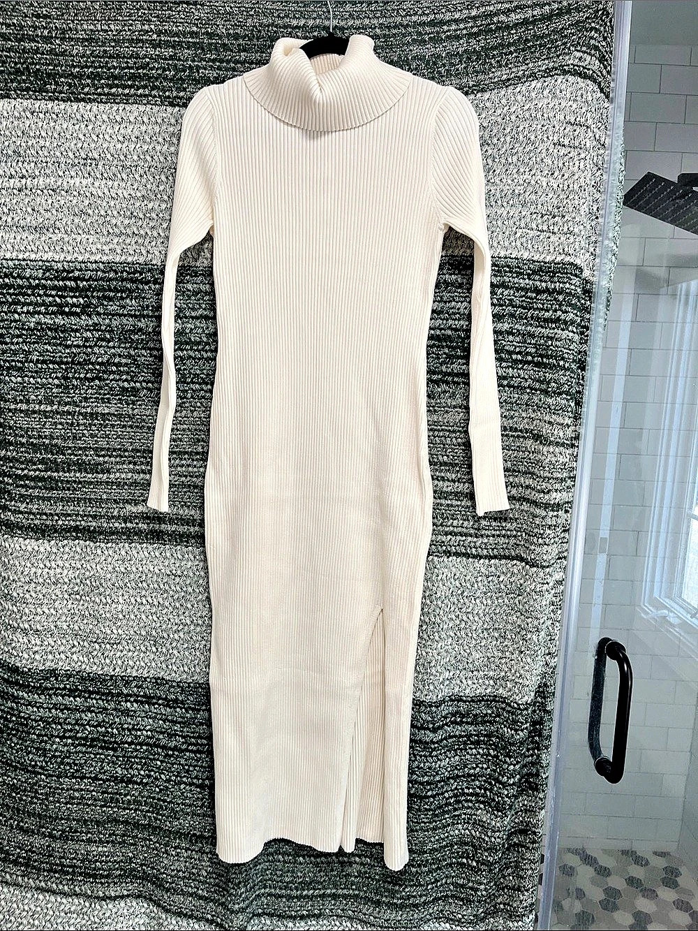 Open Edit Rib Long Sleeve Turtleneck Sweater Dress Maxi Dress White Large
